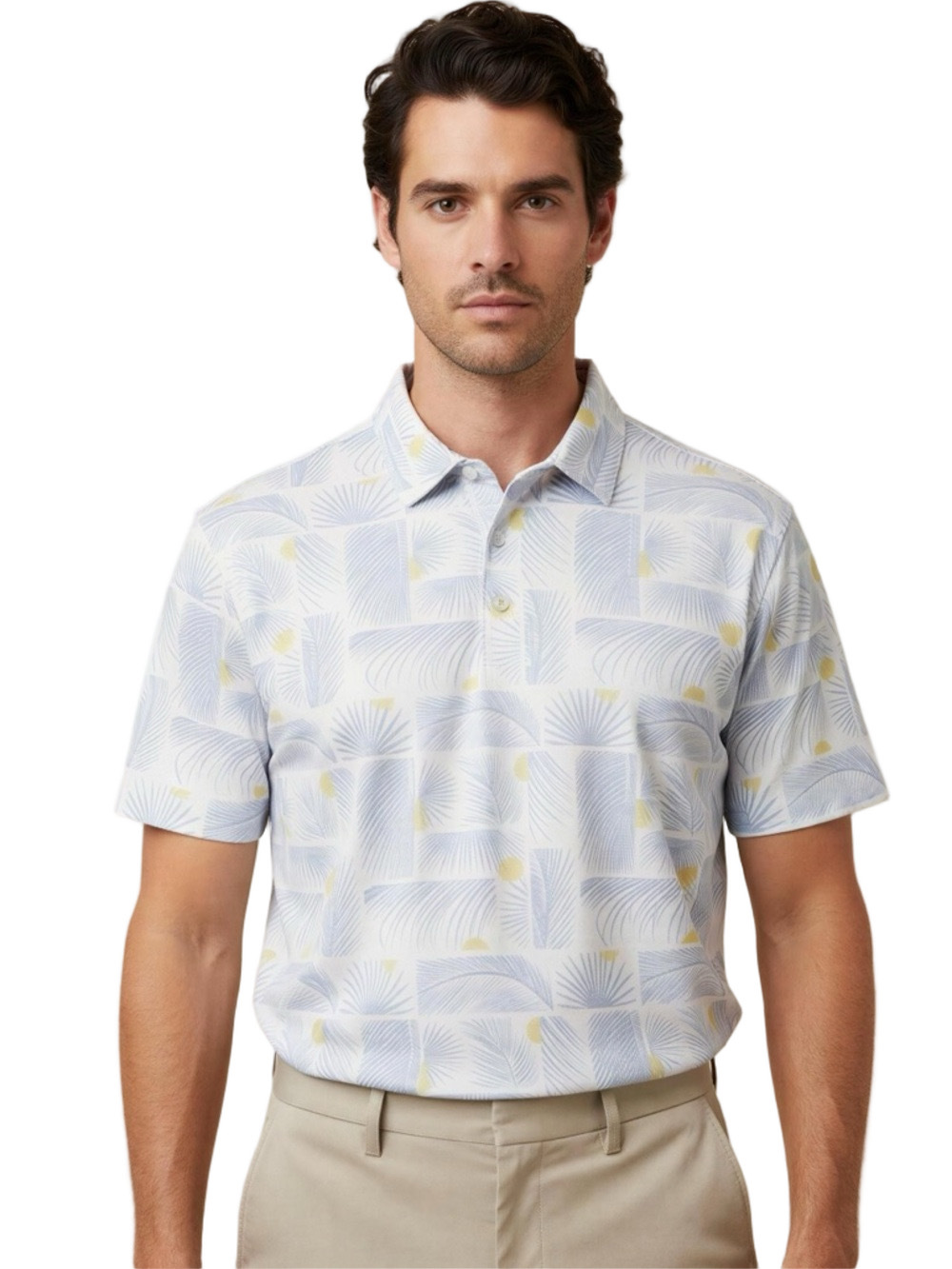 Travis Mathe Golf Polo with Blue Palm Print Size XL